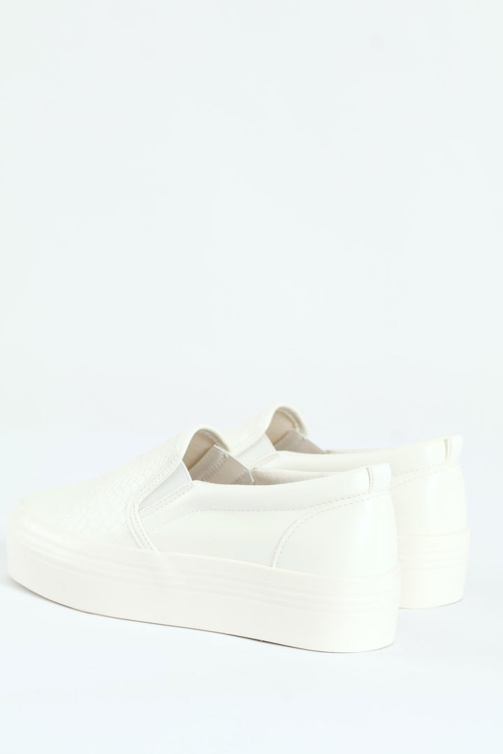 Snake Embossed Platform Slip On Sneaker - White