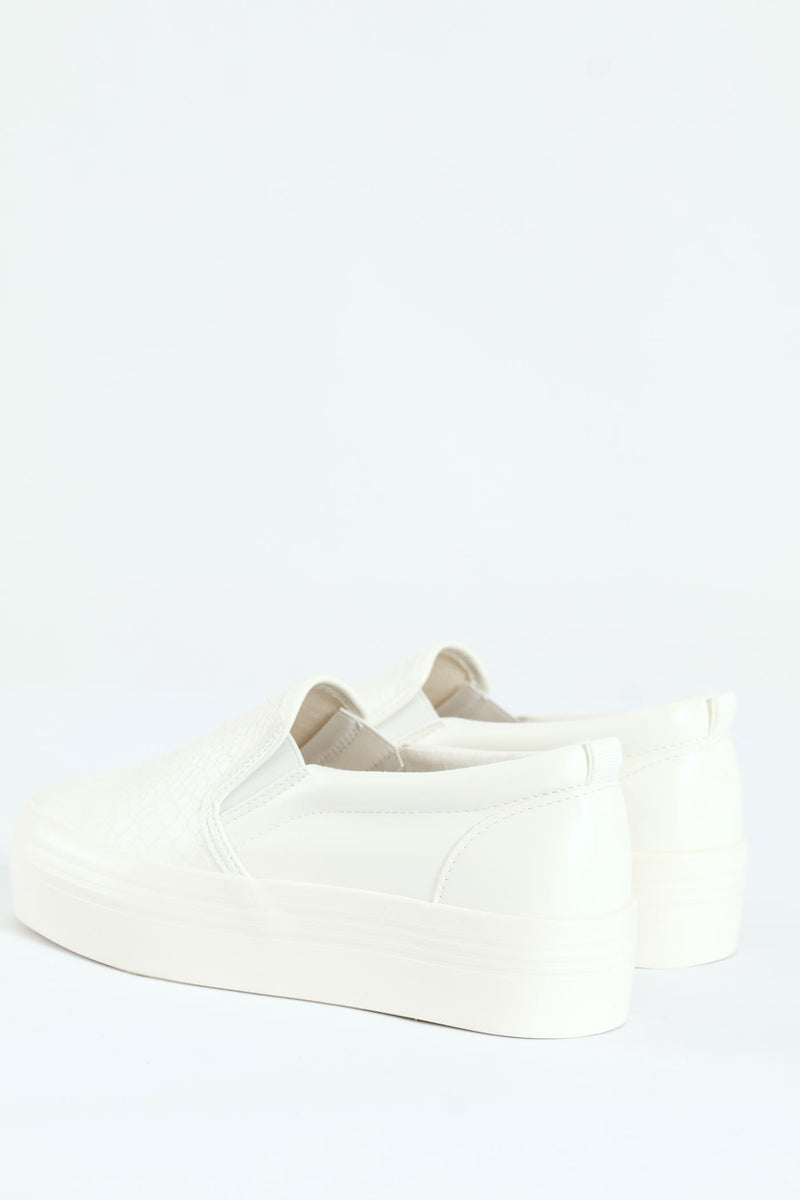 Snake Embossed Platform Slip On Sneaker - White