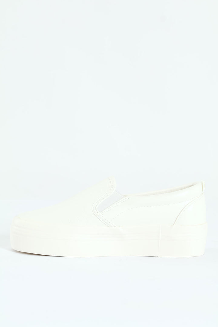Snake Embossed Platform Slip On Sneaker - White