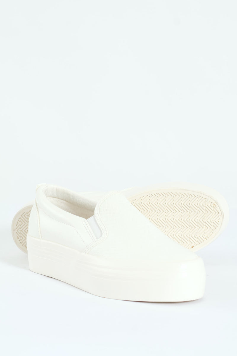 Snake Embossed Platform Slip On Sneaker - White