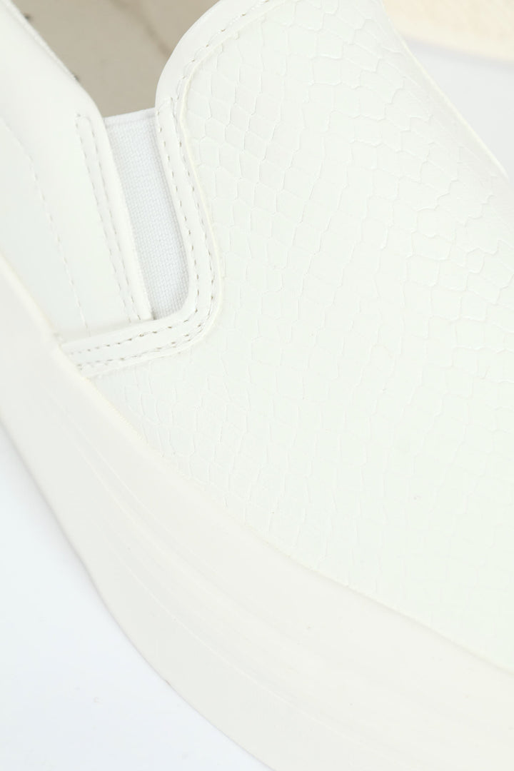 Snake Embossed Platform Slip On Sneaker - White