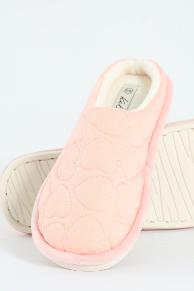 Jersey Knit Mule Slipper With Embossed Hearts - Blush