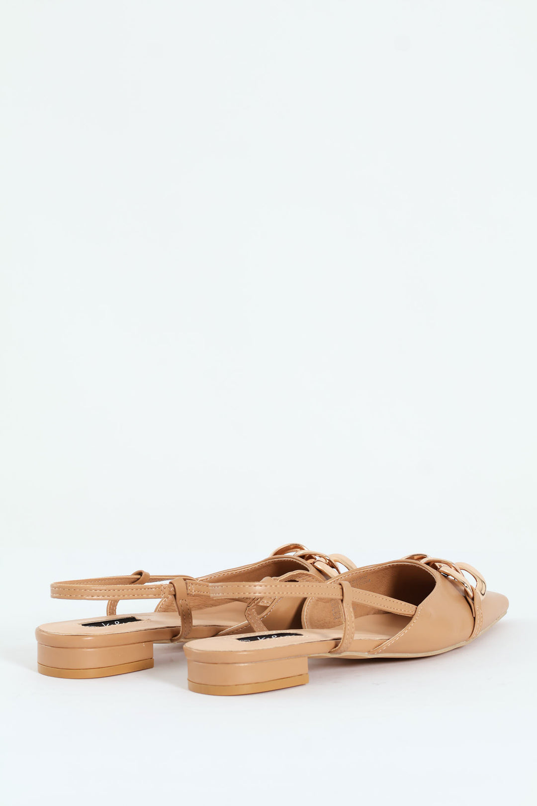 Square Toe Slingback Low Block With Chain Trim - Taupe