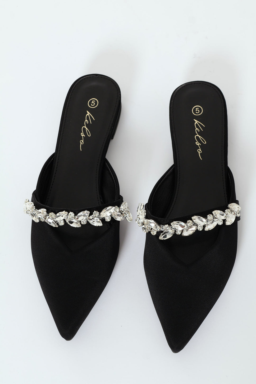 V-Cut Push-In Pointy Pump With Embellished Strap - Black