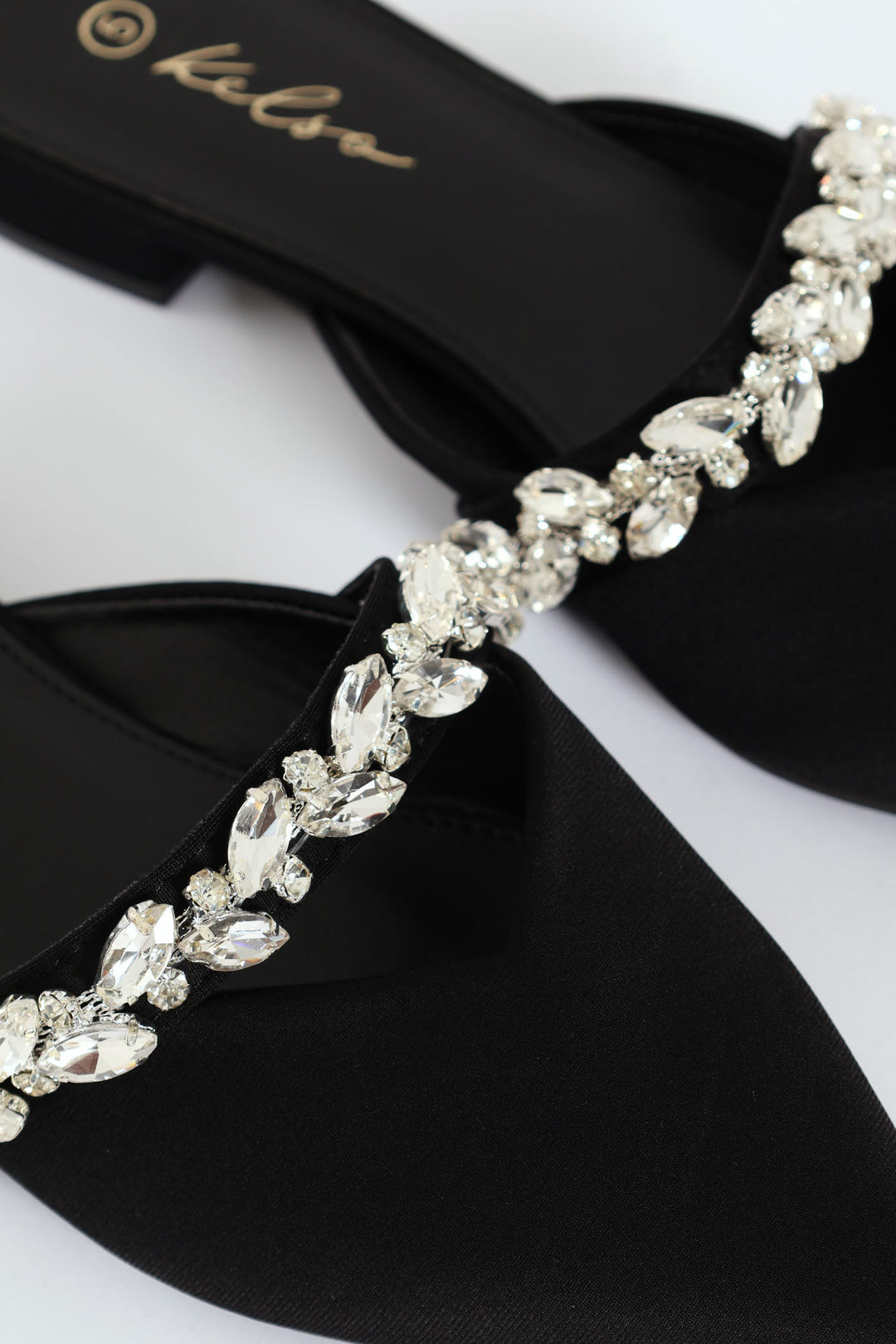V-Cut Push-In Pointy Pump With Embellished Strap - Black
