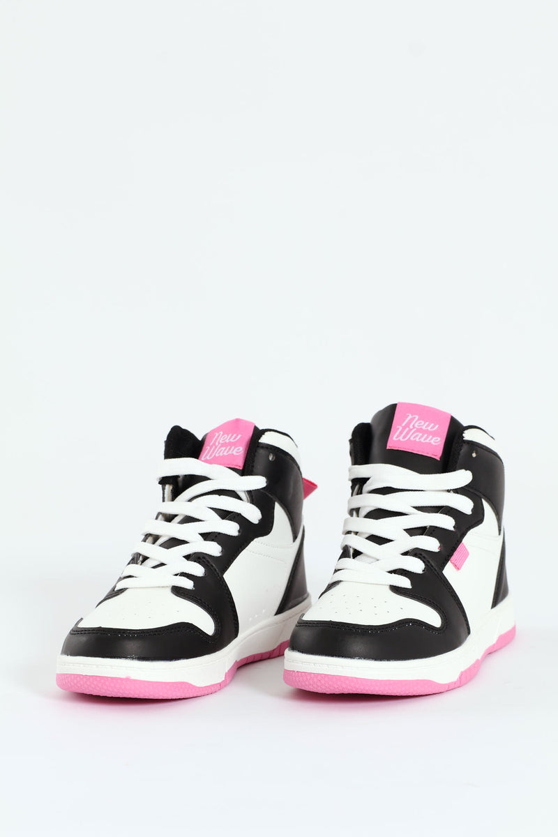 Girls Court High Top Sneaker - Black/Pink