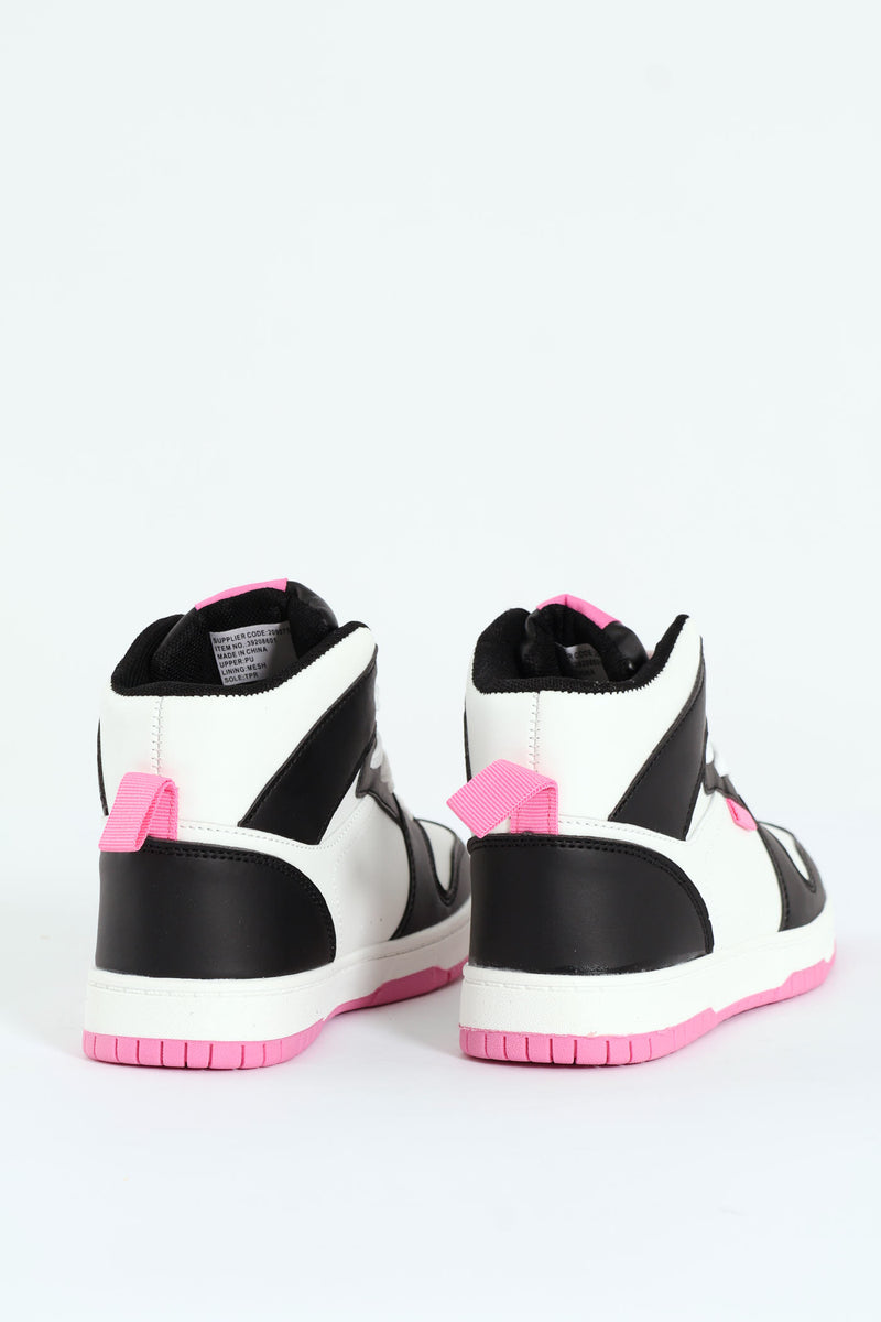 Girls Court High Top Sneaker - Black/Pink