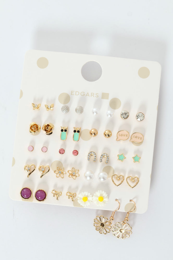 Pre-Girls 20 Pack Flower Earrings