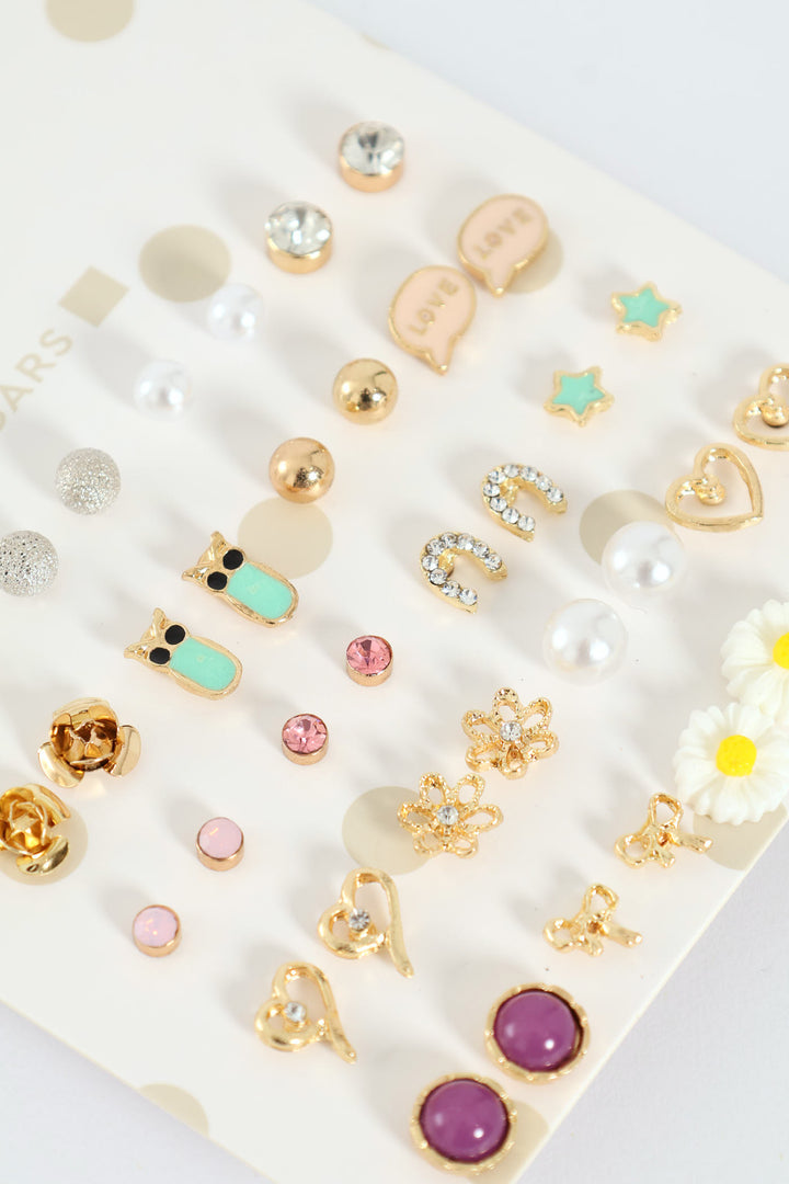 Pre-Girls 20 Pack Flower Earrings