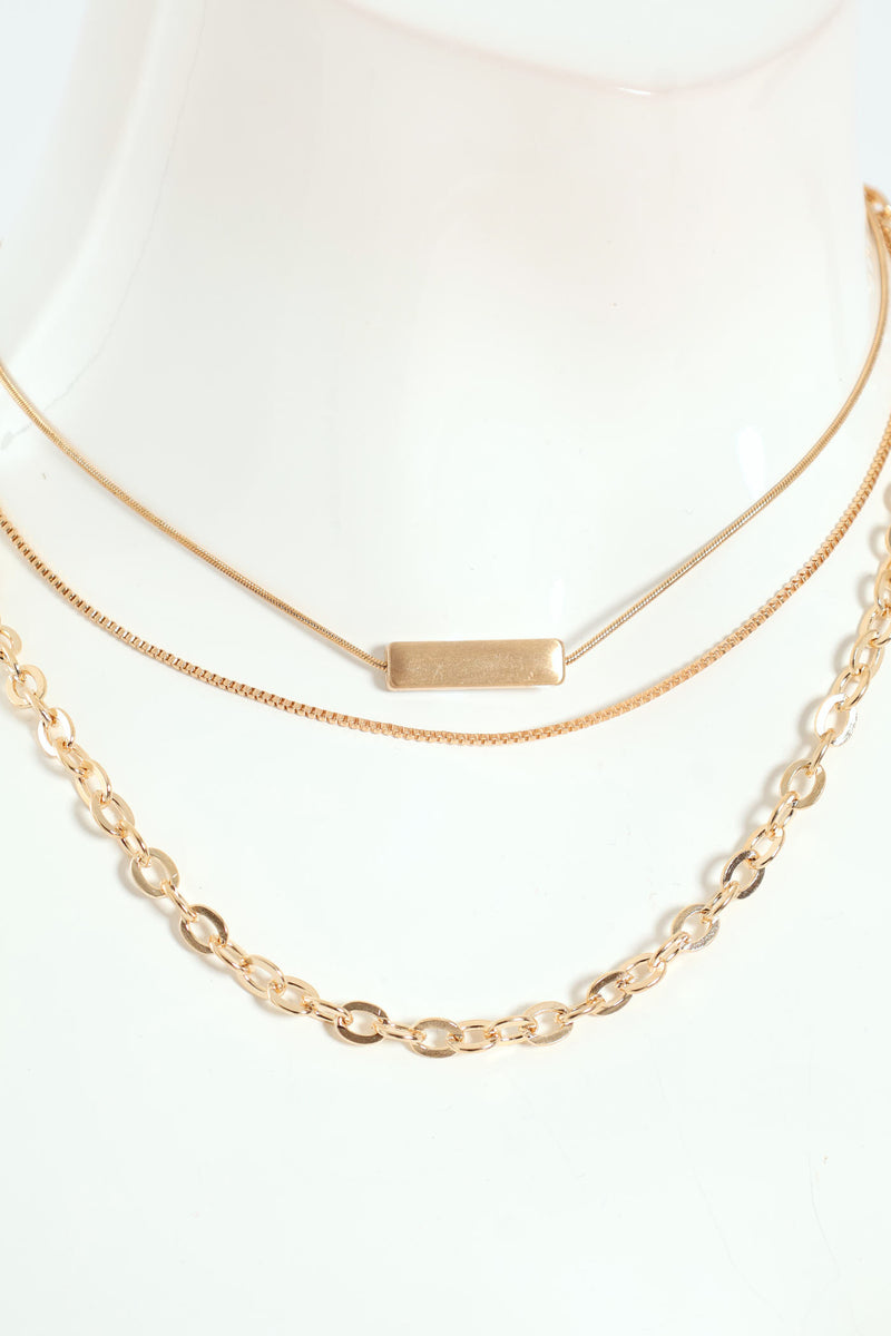 3 Pack Gold Bar Necklace - Gold