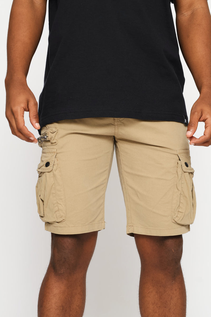 Zip Cargo Shorts - Stone