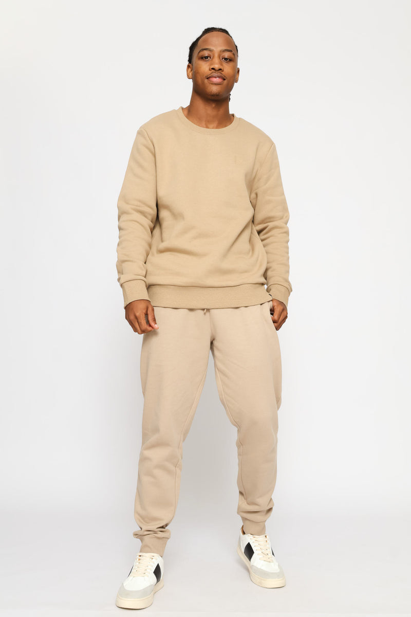 Basic Fleece Crew Top - Taupe