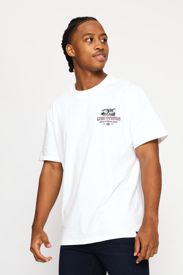Racing Car Front & Back Print Tee - White