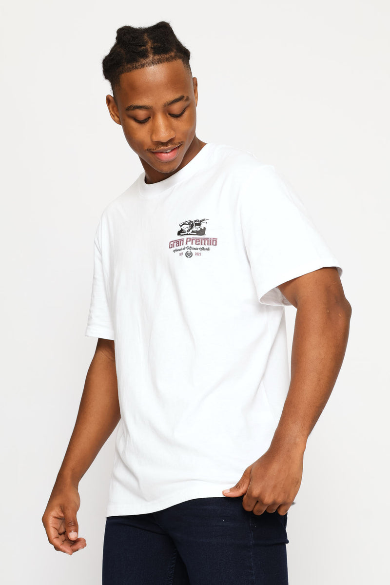 Racing Car Front & Back Print Tee - White