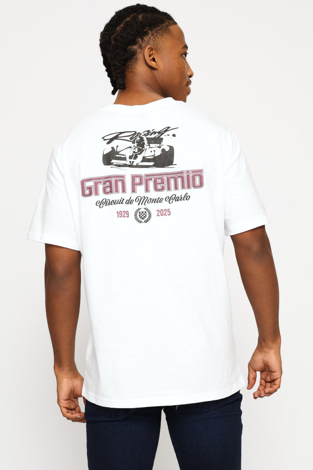 Racing Car Front & Back Print Tee - White
