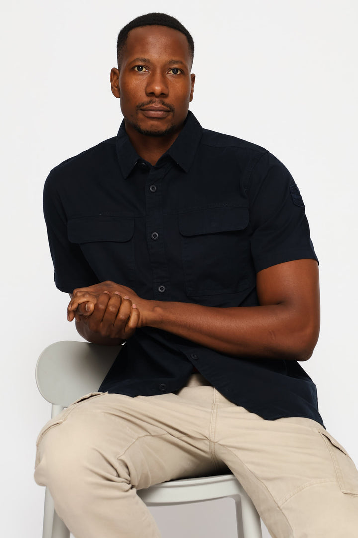 Flap Pocket Badge Shirt - Navy