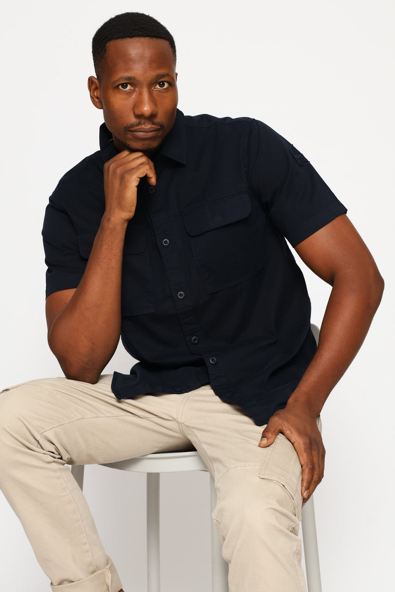 Flap Pocket Badge Shirt - Navy
