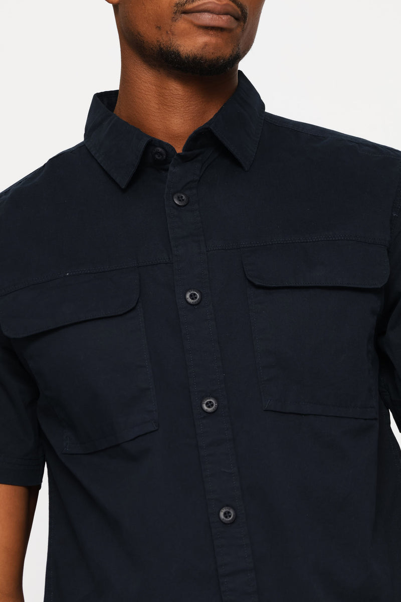 Flap Pocket Badge Shirt - Navy