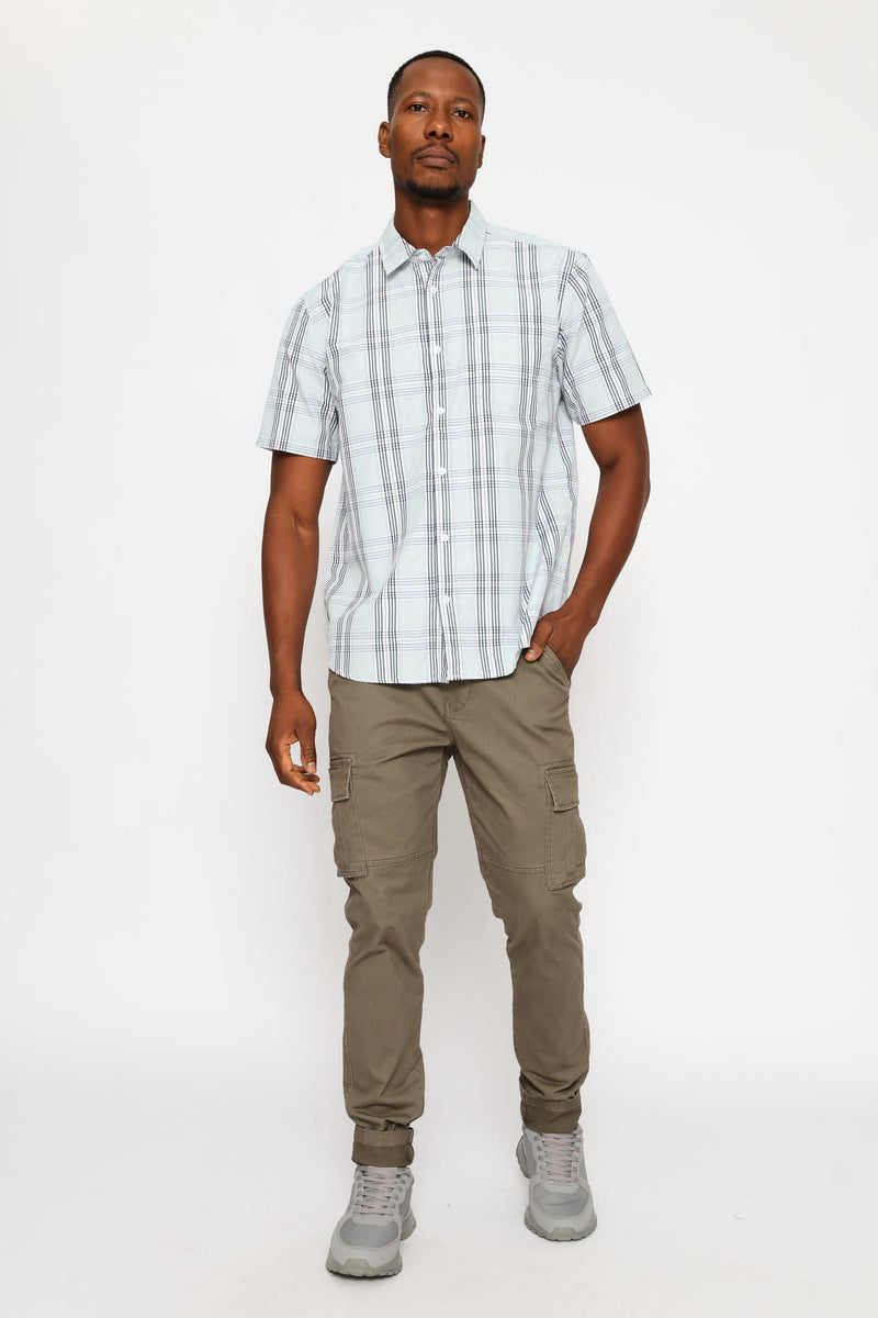Short Sleeve Check Regular Shirt - Sage/Navy/White