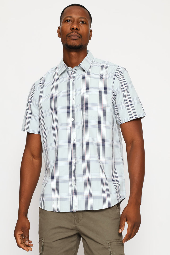 Short Sleeve Check Regular Shirt - Sage/Navy/White