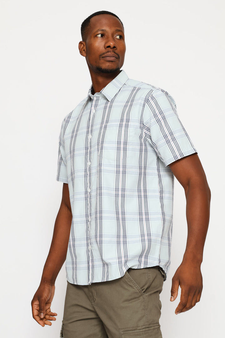 Short Sleeve Check Regular Shirt - Sage/Navy/White