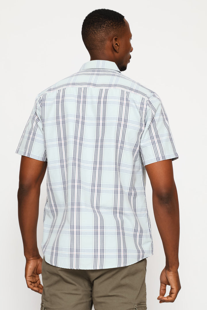 Short Sleeve Check Regular Shirt - Sage/Navy/White