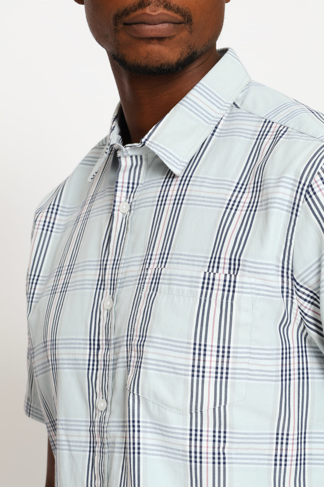 Short Sleeve Check Regular Shirt - Sage/Navy/White