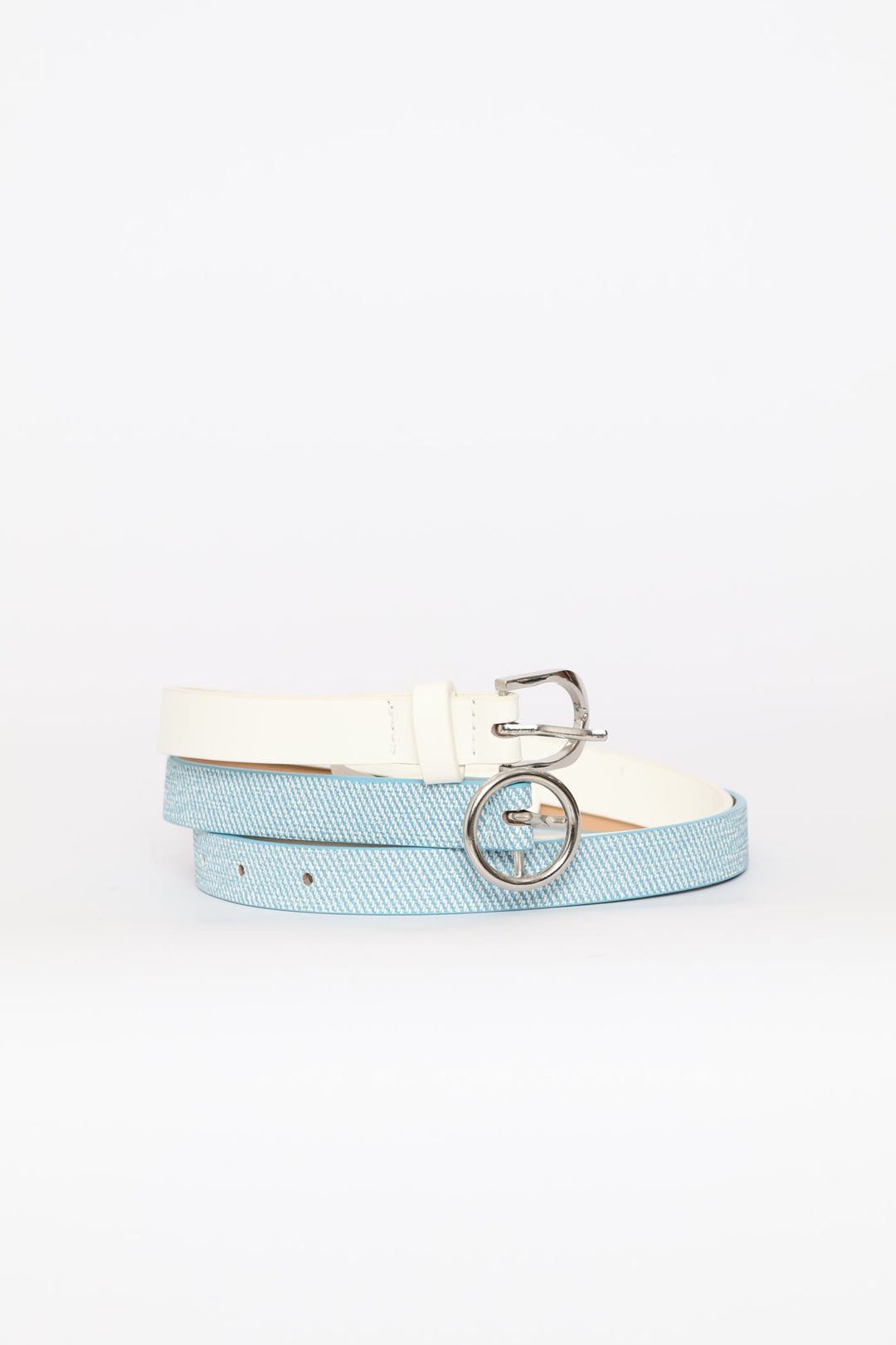 Girls 2 Pack Plain & Denim Daisy Buckle Belts - Multi