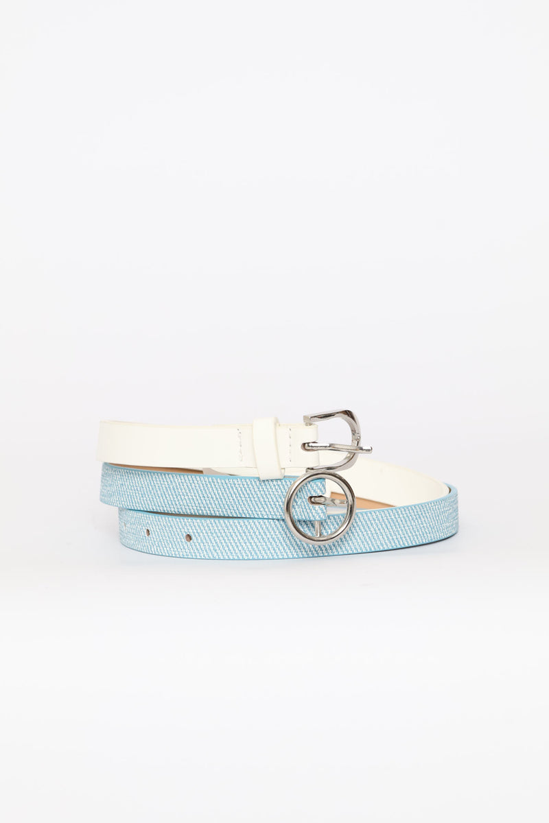 Girls 2 Pack Plain & Denim Daisy Buckle Belts - Multi