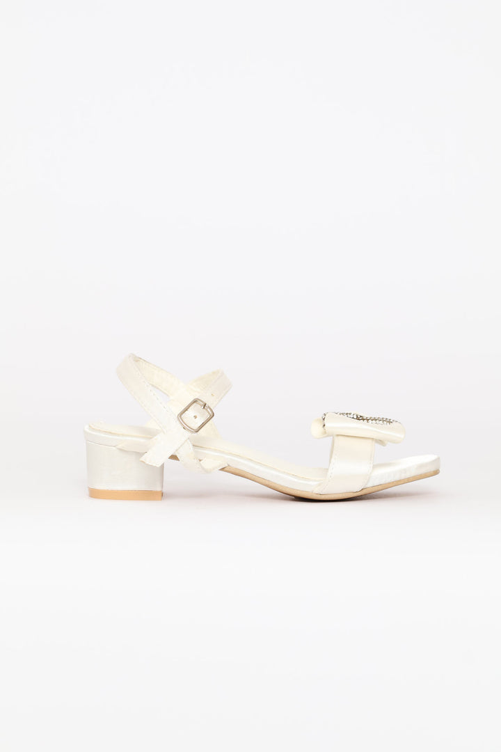 Pre-Girls Satin Diamante Occasion Sandal - White