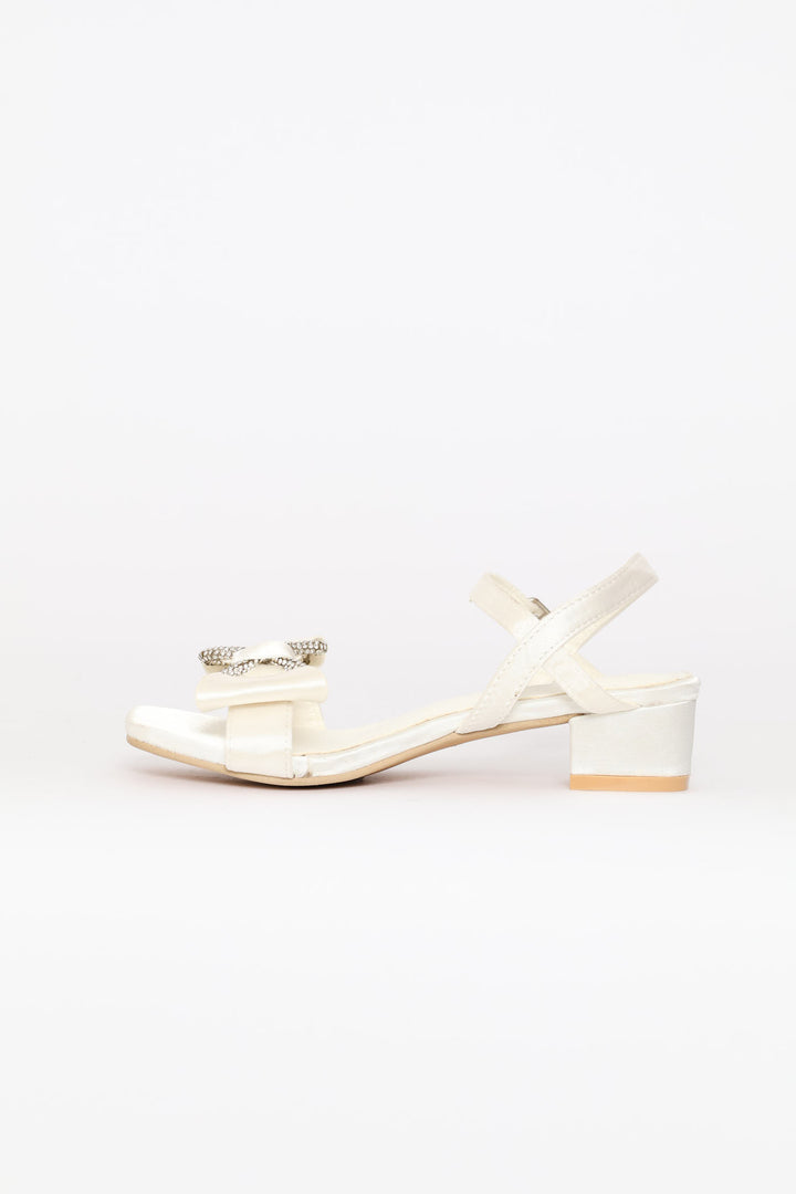 Pre-Girls Satin Diamante Occasion Sandal - White