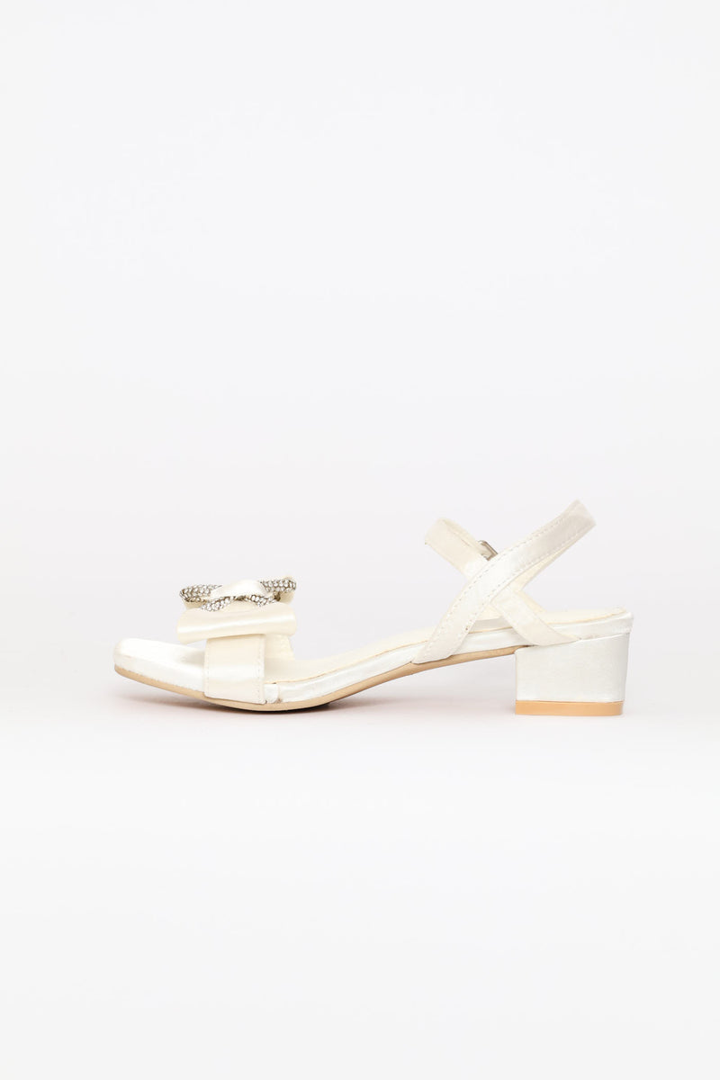 Pre-Girls Satin Diamante Occasion Sandal - White