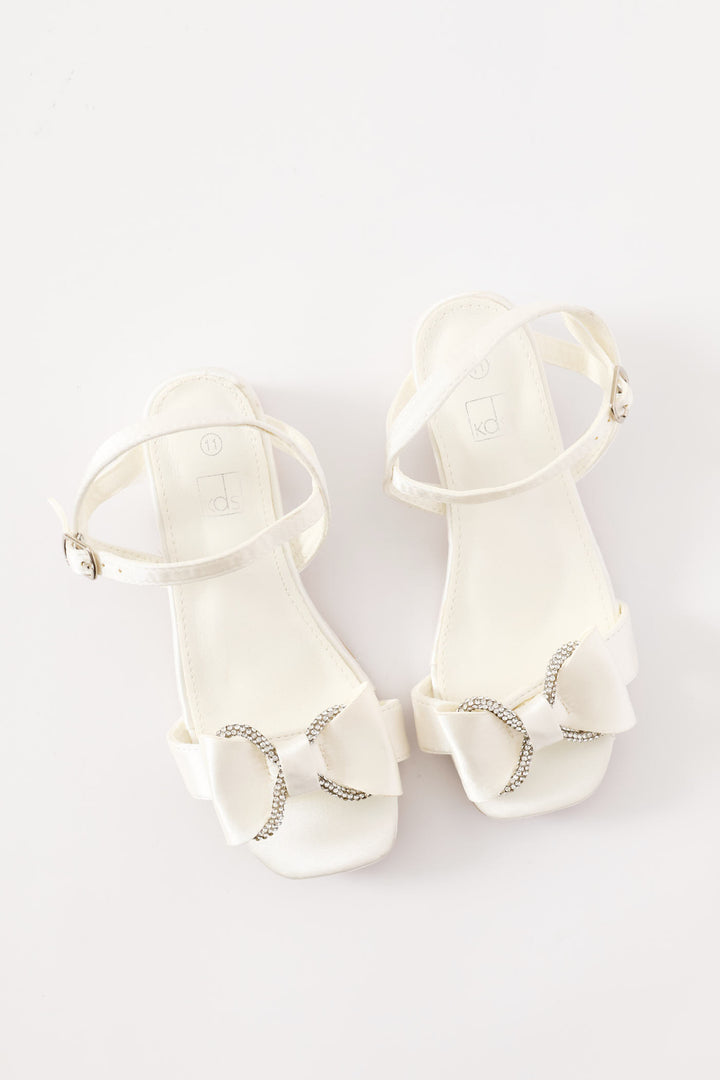 Pre-Girls Satin Diamante Occasion Sandal - White