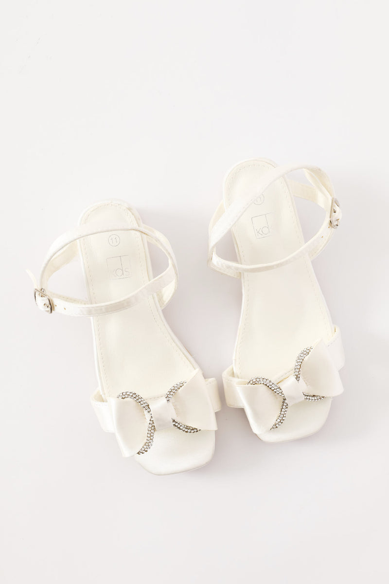 Pre-Girls Satin Diamante Occasion Sandal - White