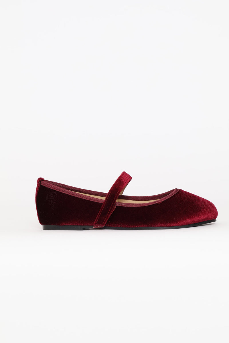 Girls Velour Pump - Burgundy