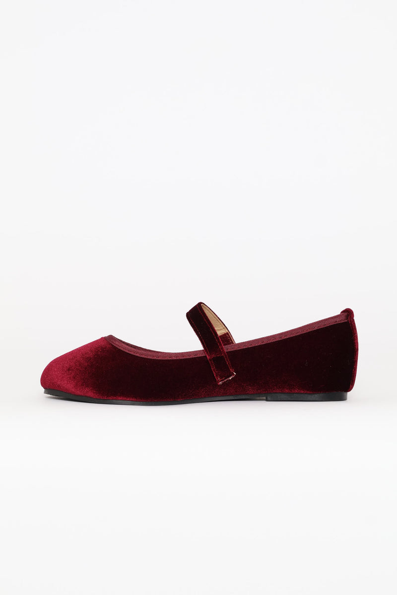 Girls Velour Pump - Burgundy