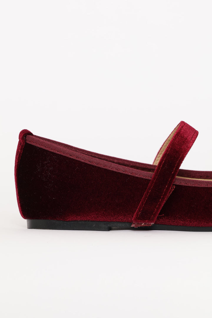 Girls Velour Pump - Burgundy