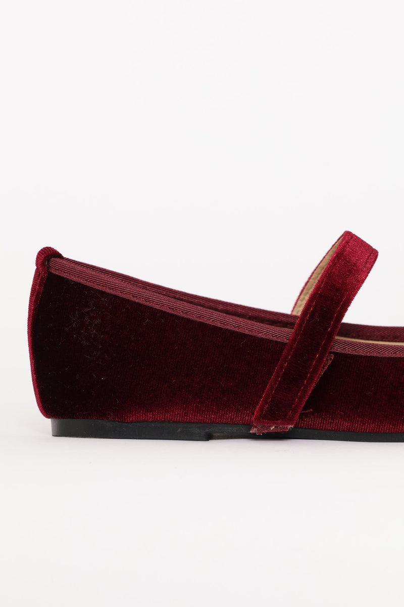 Girls Velour Pump - Burgundy