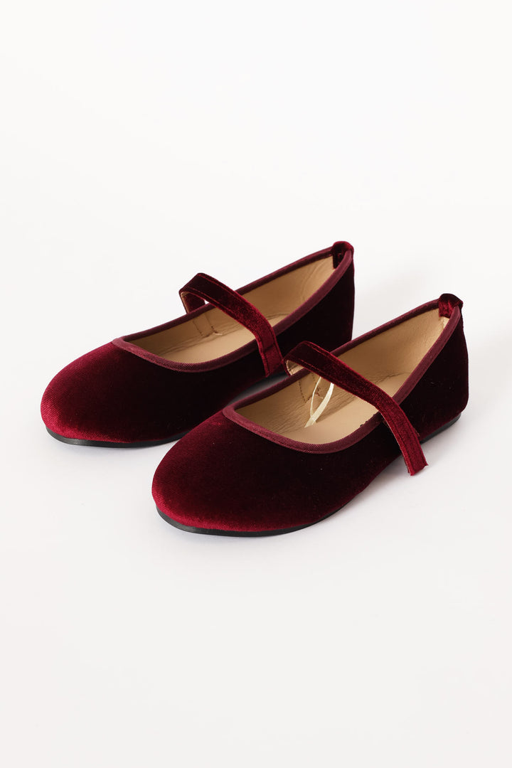 Girls Velour Pump - Burgundy