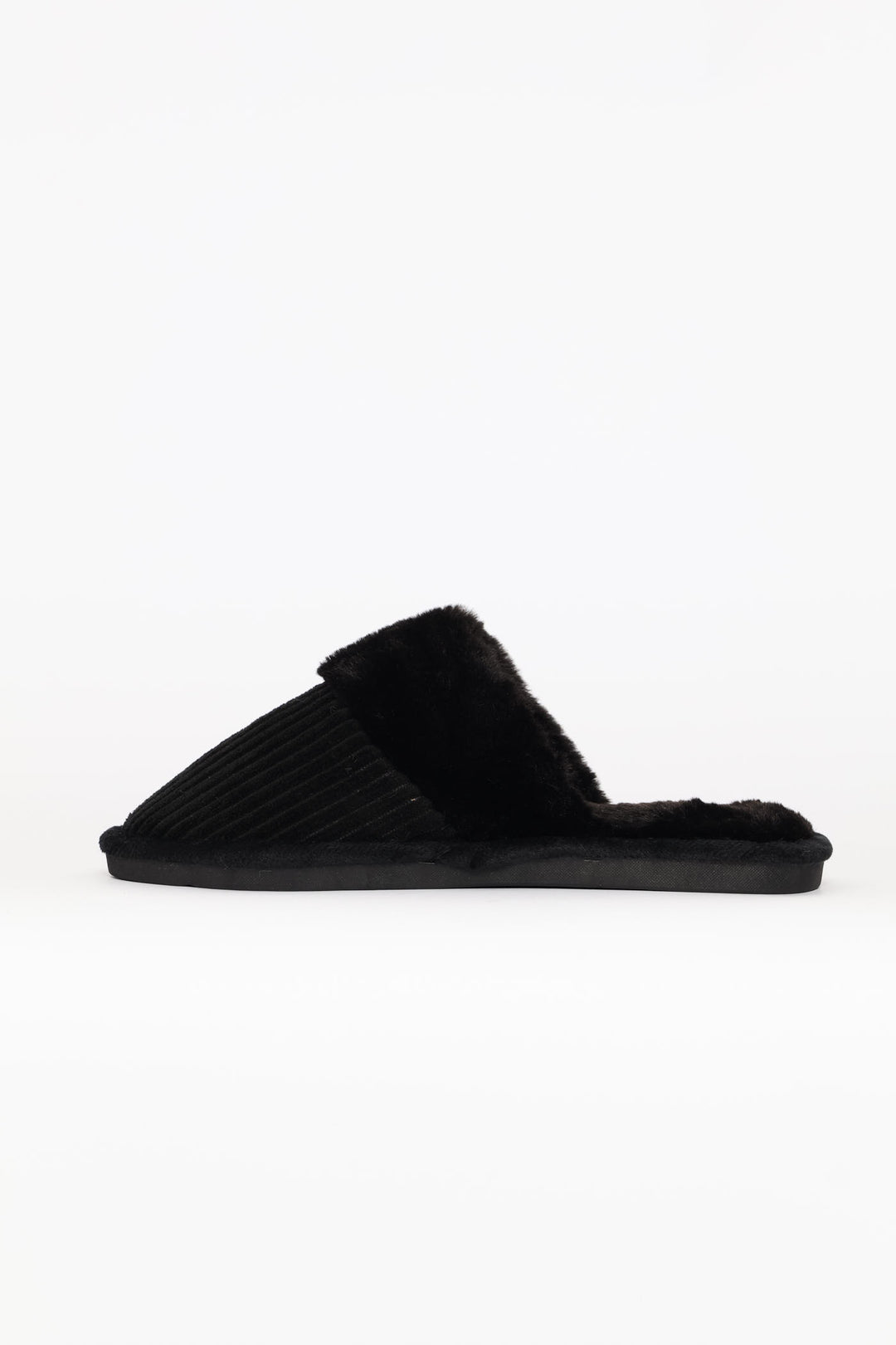 Ribbed Detail Plain Upper Slipper - Black