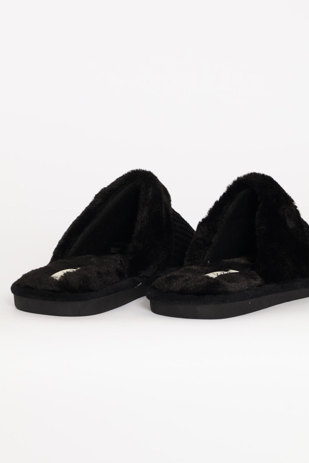 Ribbed Detail Plain Upper Slipper - Black