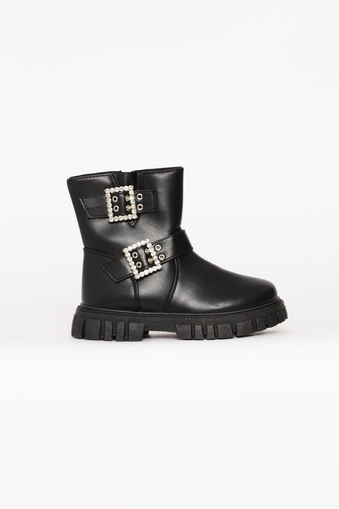 Girls Buckle Biker Boot - Black