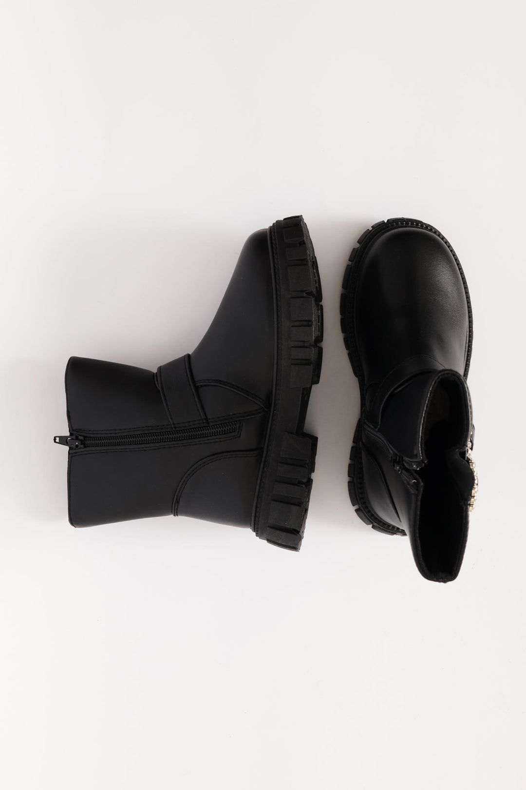 Girls Buckle Biker Boot - Black