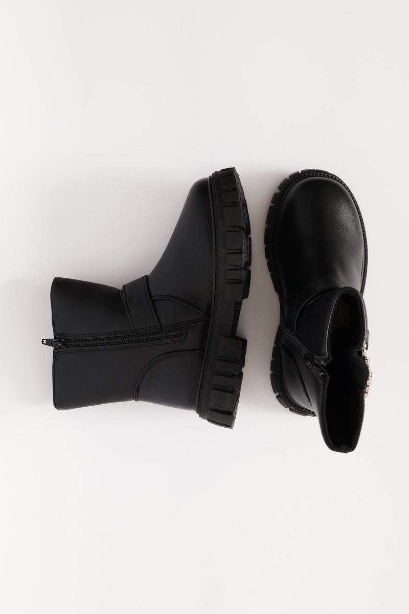 Girls Buckle Biker Boot - Black