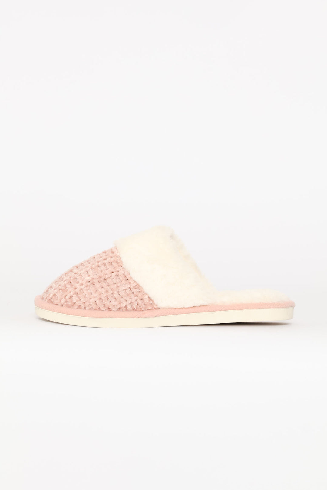 Chenille Closed Toe Slipper With Fur Topline - Blush