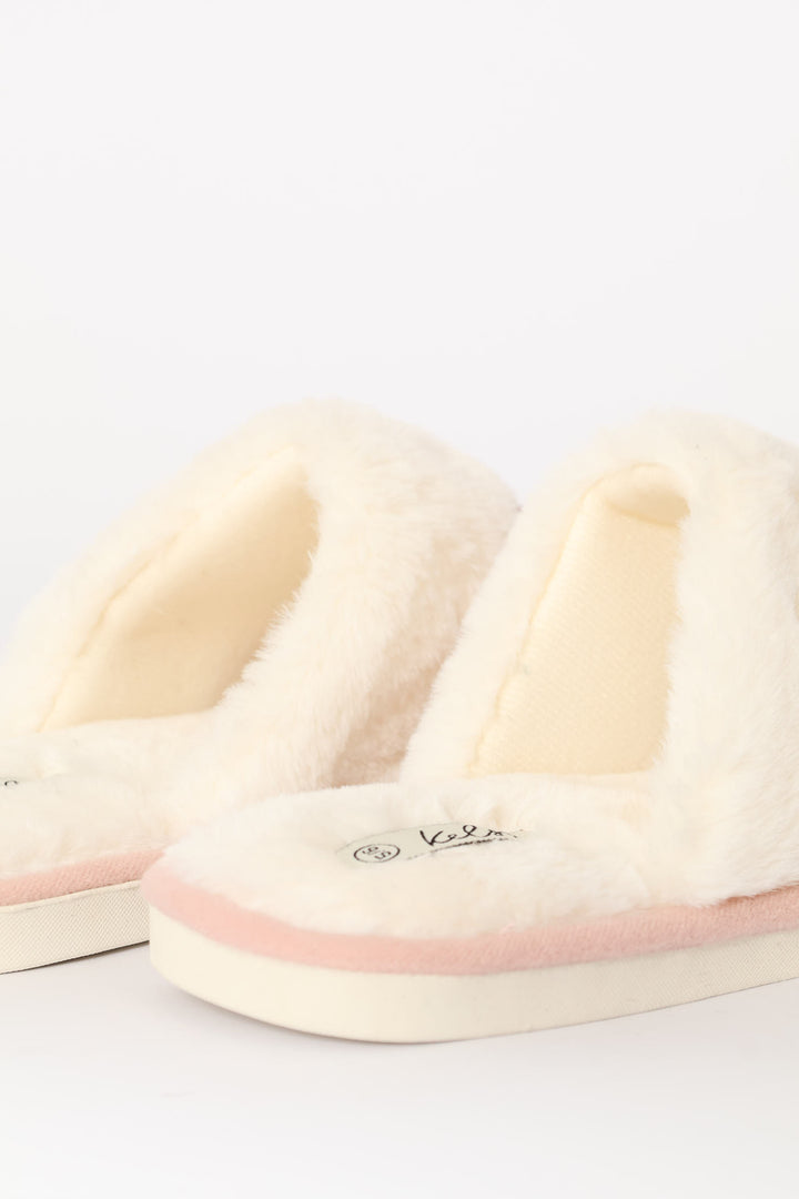 Chenille Closed Toe Slipper With Fur Topline - Blush