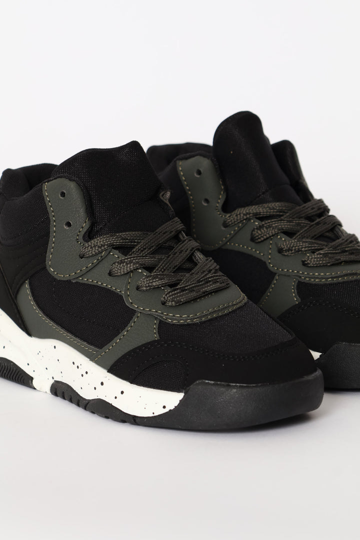 Boys Hitop Sneaker - Black/Olive