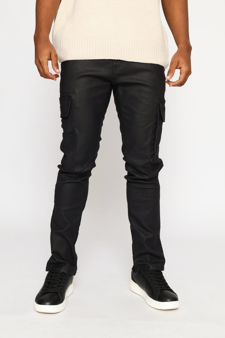 Skinny Cargo Wax Denim - Black