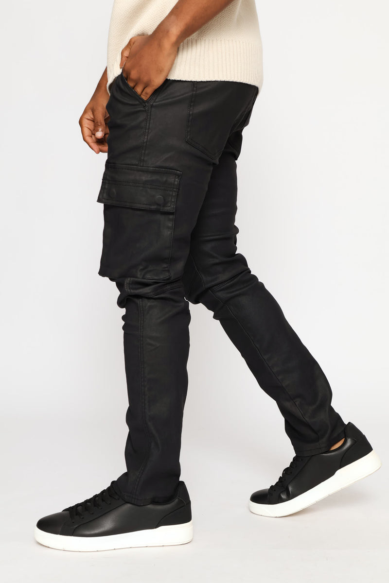Skinny Cargo Wax Denim - Black