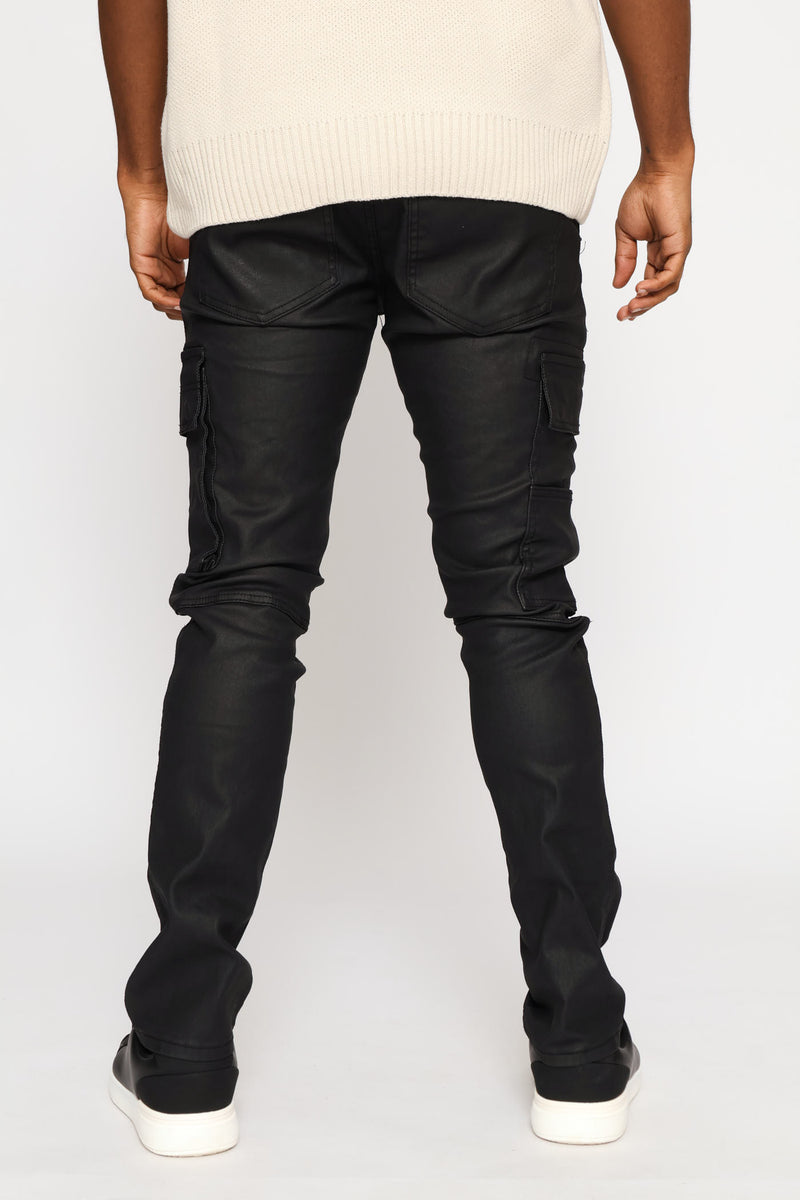 Skinny Cargo Wax Denim - Black
